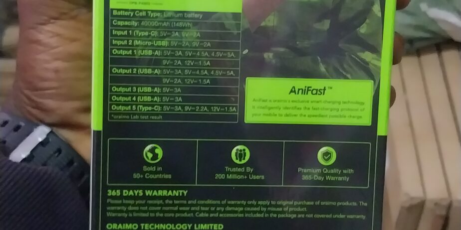 Oraimo 40,000mAh powerbox P400Q(148Wh)