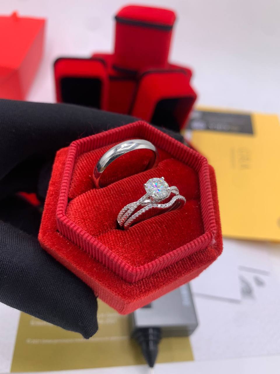 Diamond engagement and wedding rings