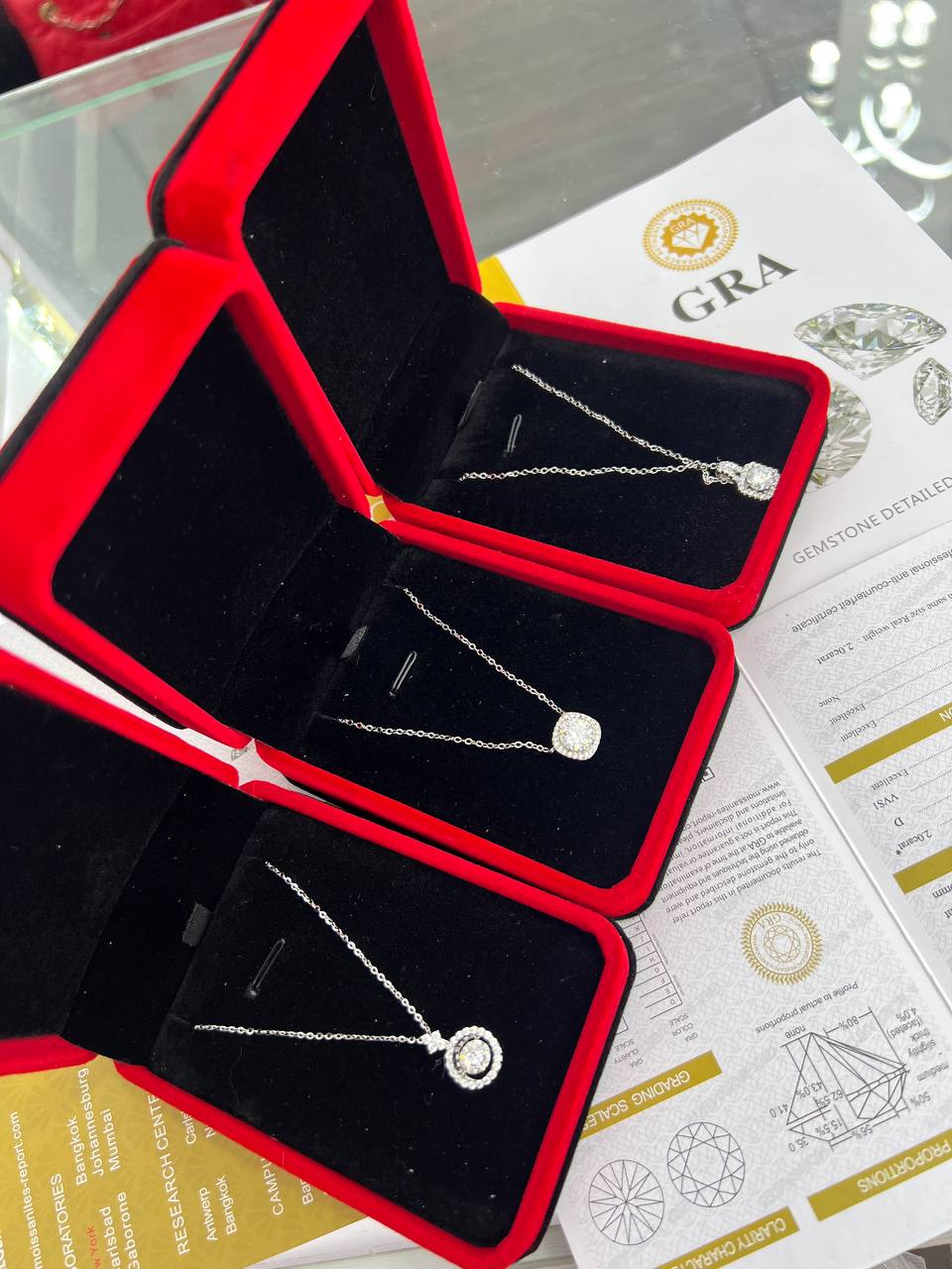 Diamond earrings and necklaces