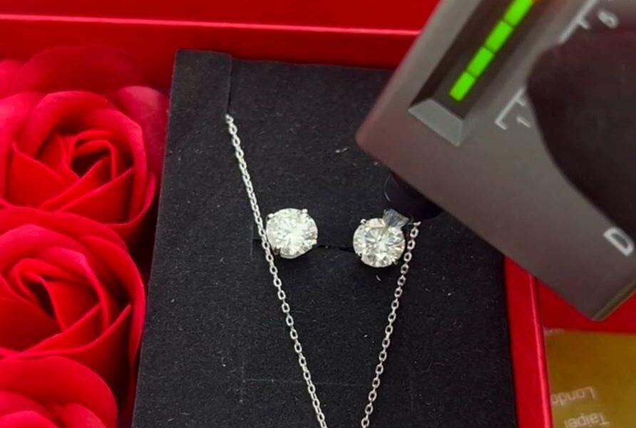 Diamond earrings and necklaces