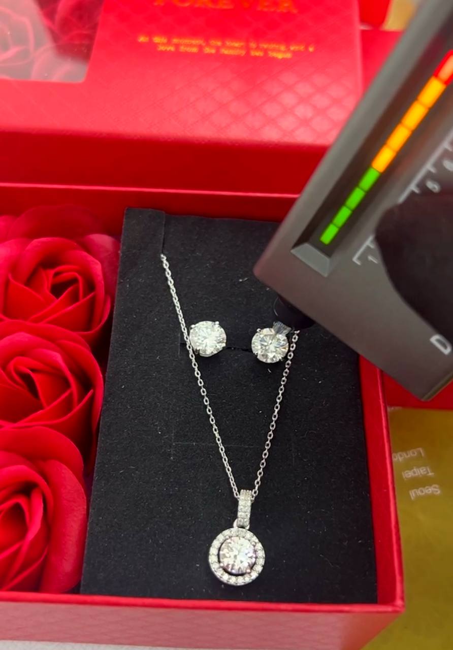 Diamond earrings and necklaces