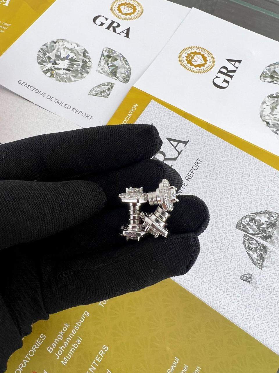 Diamond earrings and necklaces